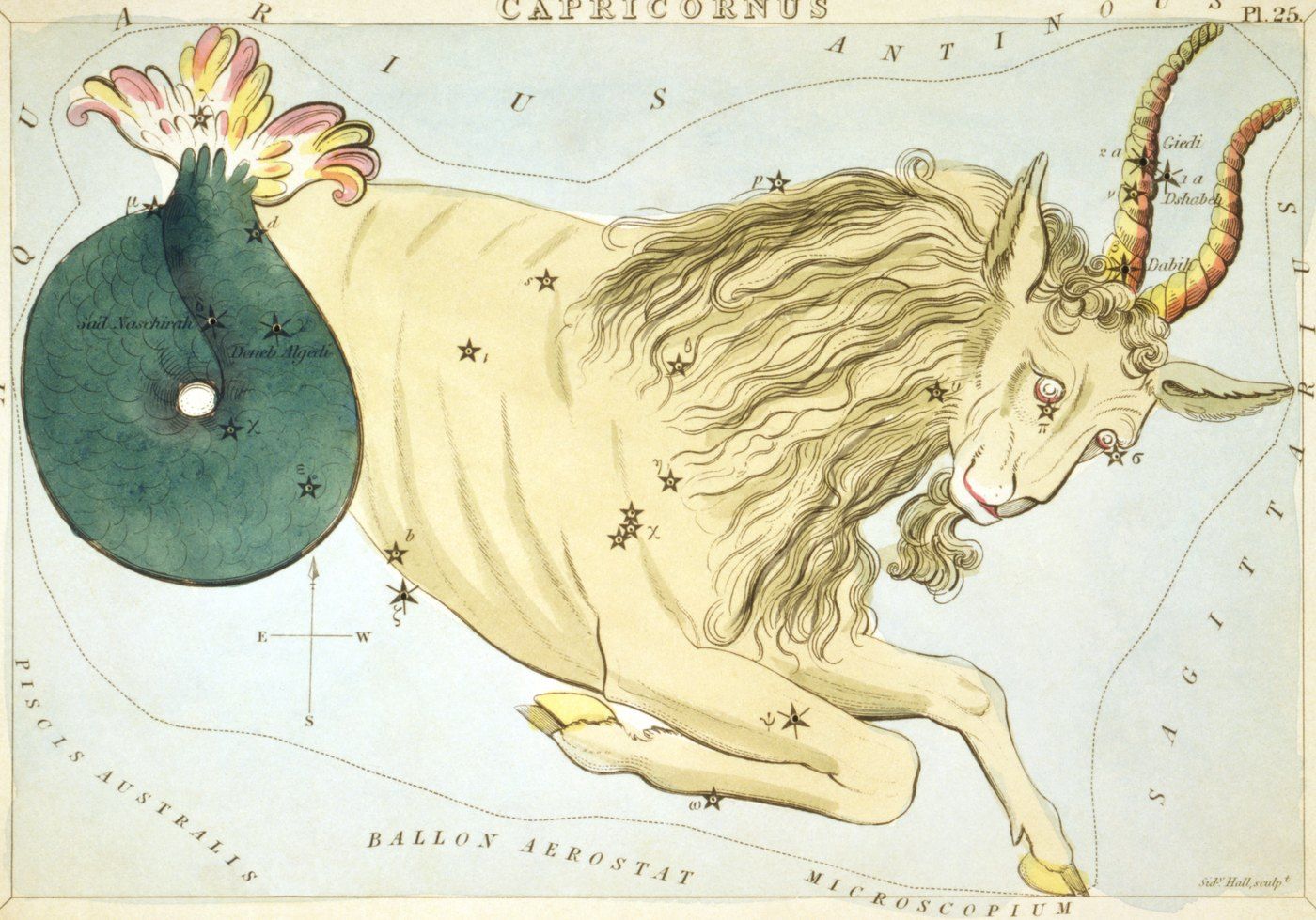 Capricornus, a hand-coloured constellation card from Urania's Mirror, London, 1825