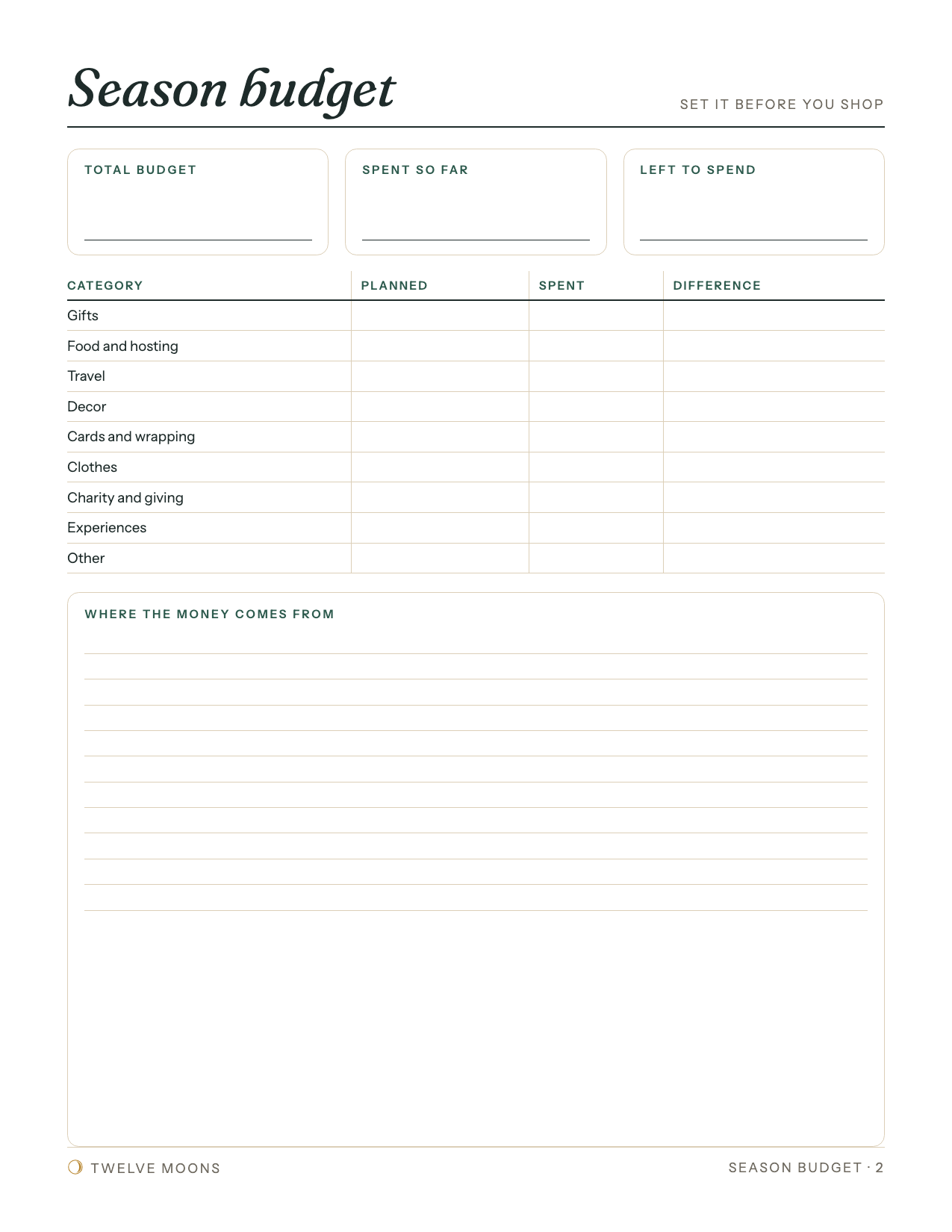 Gift & Budget Planner: page preview 2 of 6