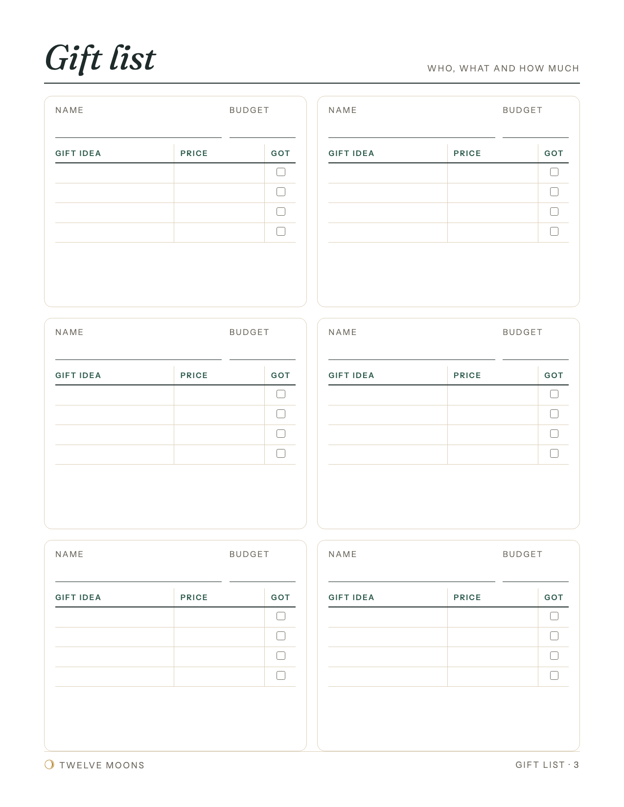 Gift & Budget Planner: page preview 3 of 6